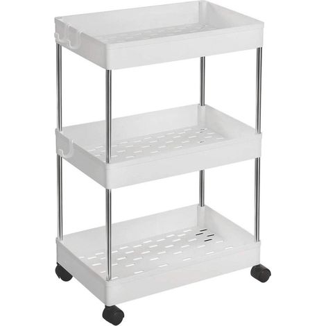 Carro de almacenamiento con ruedas estante móvil 3 niveles ahorro de espacio para baño cocina oficina 40 x 22 x 60 cm blanco 120003490