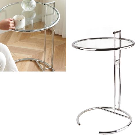 Table basse relevable style rétro transparente ronde compacte en métal et verre décoratif et pratique (1/5)