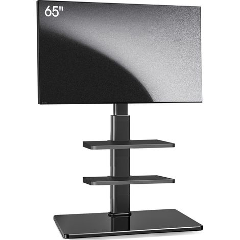 Support TV pour téléviseur Plat et incurvé de 32 à 70" - Hauteur réglable - Orientable - 3 étagères - VESA Maximum 400 x 400 mm - Jusqu'à 40 kg - Noir