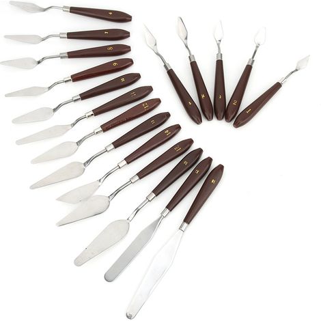 18 piezas de cuchillo raspador de pintura, mango de plástico exquisito, herramienta de pintura al óleo, suministro de arte (1/5)