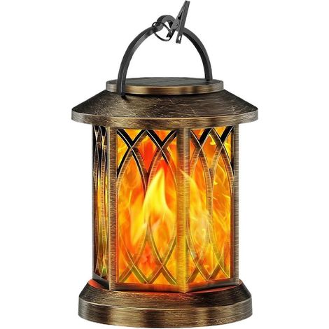 Solarbetriebene Gartenlaternen mit flackerndem Flammeneffekt, wasserdichte Gartenleuchten für Terrasse und Rasen, Bronze