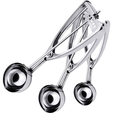 3-teiliges Set aus Edelstahl-Keksportionen mit Auslösemechanismus. Auch als Eisportionierer geeignet. Ideal für Melonenkugeln, Cupcakes, Muffins und Fleischbällchen. Enthält die Größen groß, mittel un