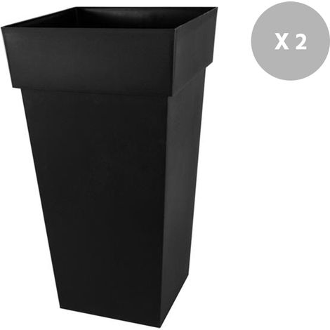 EDA – Lot de 2 pots de fleur carré 43 x 43 cm – Hauteur 80 cm – Contenance 98 L – Réservoir d'eau – Résistant aux UV et au gel