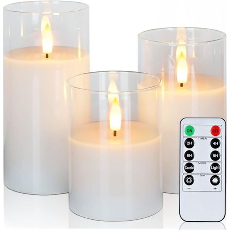 Bougies LED sans flamme, bougies sans flamme en verre transparent avec minuterie et télécommande, bougies piliers parfaites pour Noël et Halloween (1/5)