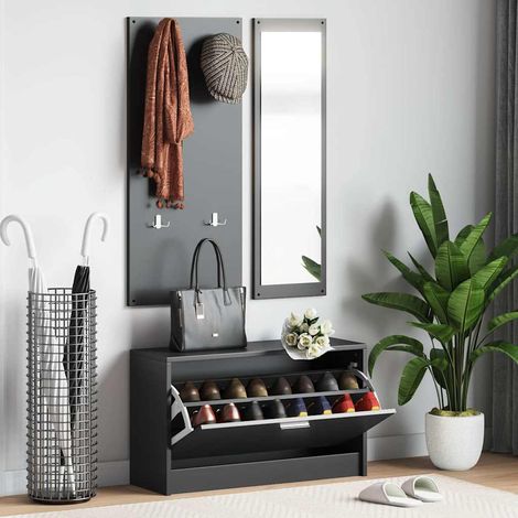 vidaXL Conjunto de zapatero 3 en 1 madera contrachapada negro (1/5)