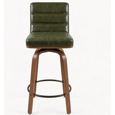Tabouret de bar pivotant avec assise en cuir PU et pieds en bois courbés pour cuisine, bar et comptoir (1/5)