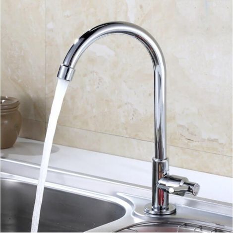 Wholesale cross-border trade single-use cold-cooled kitchen sink faucet - anti-splash electroplated faucet with large bend pipe.