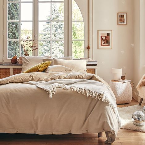 Housse de Couette Unie en Flanelle de Coton Chambray, 140 x 200 cm (1/4)