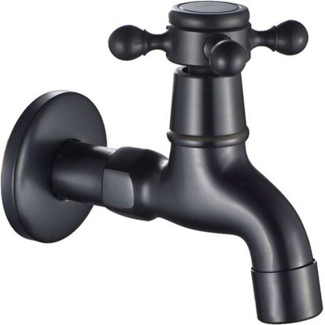 (Nero) Rubinetto per acqua fredda vintage con interfaccia G1/2 a maniglia singola - Rubinetto per mocio a parete per lavandino del bagno (1/4)