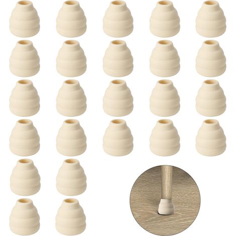 Lot de 24 Protection Pied de Chaise Silicone Protege Pied de Chaise Ronde 10-19 mm Patins pour Chaises avec Feutre, Anti-Rayures-Réduit Le Bruit, pour Sols en Bois Dur et Carrelage, Blanc (1/5)