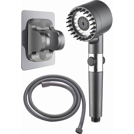 Pommeau de douche avec douchette à main augmentant la pression de l'eau sous la douche, gris graphite