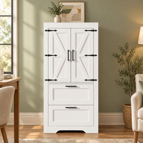 Küchenhochschrank 60/30/128 cm in Weiß mit 2 Schubladen und verstellbaren Böden (1/5)
