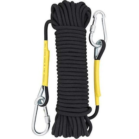 Corde d'escalade de 8 mm, corde statique de 10 m, corde de secours avec 2 mousquetons pour l'escalade sur glace, le sauvetage, la lutte contre les incendies et la navigation.