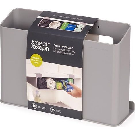 CupboardStore™, Joseph Joseph, modelo Large, organizador para film, papel de aluminio y bolsas, almacenamiento debajo del estante, fácil instalación, color gris