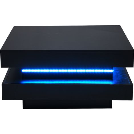 Table basse carrée noire, style technologique moderne avec éclairage LED 16 couleurs, 70x70x36 cm, charge max. 45 kg (1/5)