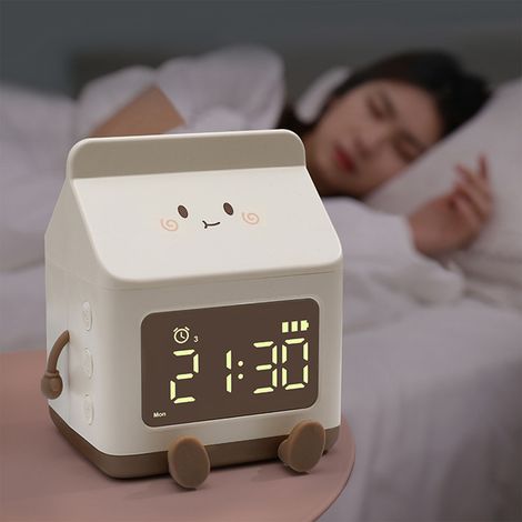 Réveil Numérique Design Boîte de Lait, Student Countdown, ABS/Silicone, 184g, Digital Cute Alarm Clock Wake Up, Brown (1/5)