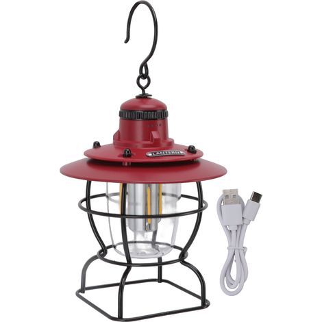 LED-Campinglaterne, Zeltlampe, multifunktional, tragbar, im Retro-Stil, mit wiederaufladbarem Akku, rot und schwarz (1/5)