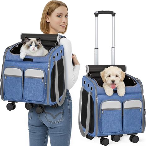 Sac Transport pour Chat et Chien avec roulettes, Bleu (1/5)