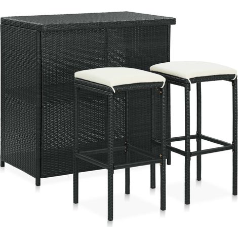 3-tlg. Bar Set Poly Rattan Schwarz