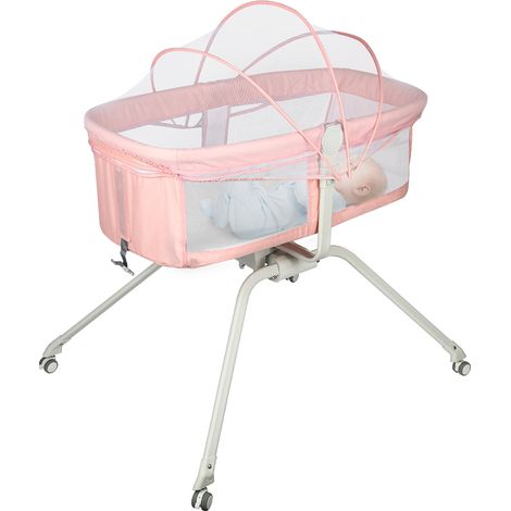 Haloyo® Beistellbett Baby mit Vordach, Tragbares Kinderbett, Babybett, Babywiege, mit Rollen, 94x70x80cm, Rosa (1/5)