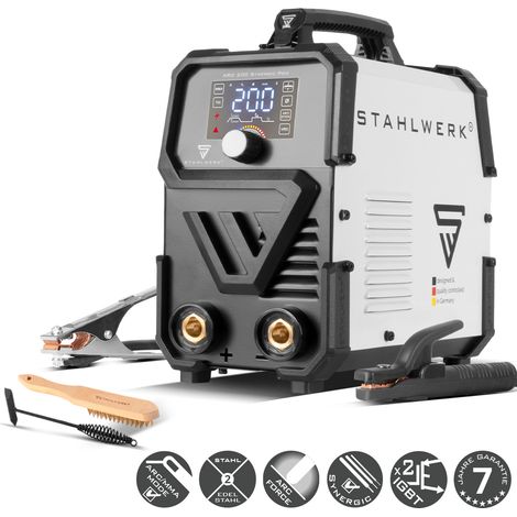 STAHLWERK Elektroden-Schweißgerät ARC 200 Synergic Pro Digital – MMA (E-Hand) bis 200 A, Schweißen ohne Schutzgas, Lift-TIG Inverter, Hotstart, Antistick-Funktion, Smartkühlung & Überhitzungsschutz (1/5)
