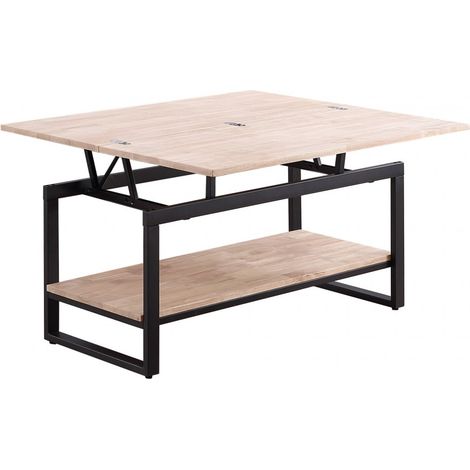 Pegane – Table basse relevable en bois de chêne – Pieds en métal noir – Dimensions 100 x 45-90 x 47-62 cm – Espace de rangement intégré (1/4)