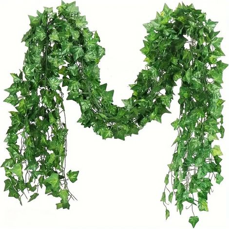 Lierre végétal de 2,1 mètres de long (72 feuilles, 24 tiges) à suspendre au mur – décoration intérieure et extérieure (1/5)