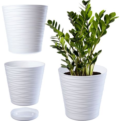 KADAX Blumentopf mit Untersetzer, aus Kunststoff, rund, 17 cm, Weiß