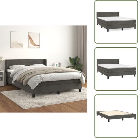Sommier à lattes de lit et matelas Gris foncé 140x190cm Velours - Lit Plateforme - Lit Velours - Lit Double - Literie - Chambre à Coucher (1/5)