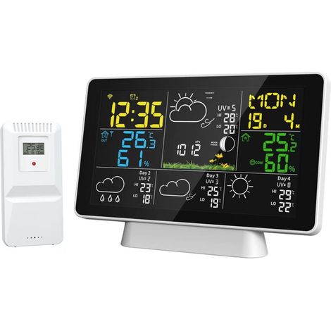 SJLERST Réveil calendrier perpétuel multifonctions, écran LCD couleur sans fil TUYA Smart WIFI Weather Forecast Réveil météo