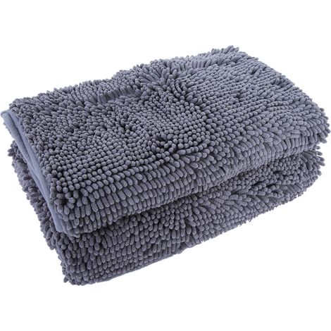 Lot de 2 tapis antidérapants en chenille absorbante pour salle de bain et salon, gris foncé (1/5)