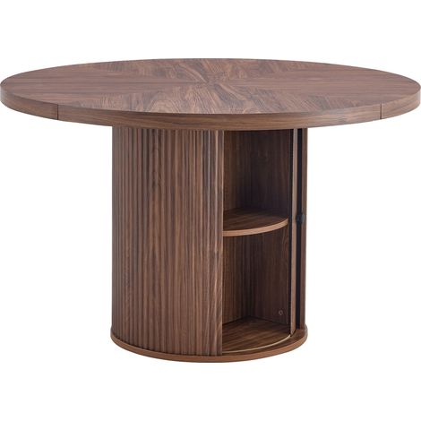 Table à manger ronde 115 cm avec rangement, pied colonne en MDF effet bois pour 4-6 personnes (1/5)