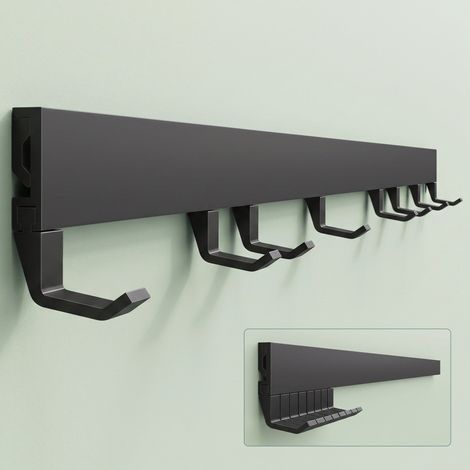 Mai & Mai Garderobenleiste mit 8 verstellbaren Haken, Kleiderhaken aus Aluminium, Wandgarderobe Garderobenhaken 80cm Matt schwarz Stalo-10