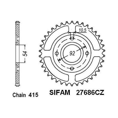 Couronne compatible avec la marque Yamaha Tzr50 / Power 1998 - 415 - 46 Dents - Similaire JTR2060