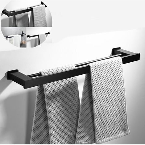 1 unidad,Fabricado en aluminio,Toallero de pared para baño,No requiere taladrar,cocinas y espacios similares,40 cm,Negro (1/4)