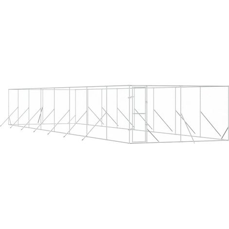 Chenil d'extérieur pour chiens argenté 4x16x2 m acier galvanisé