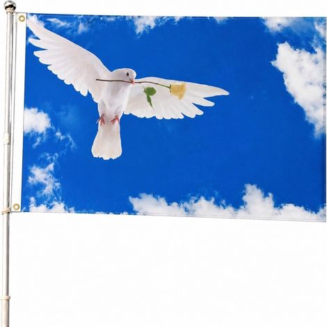 Drapeau Colombes de la Paix 90x150cm, Décoration extérieure suspendue en polyester, Bannières résistantes à la décoloration (1/3)