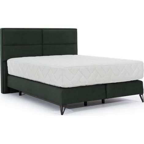 Lit continental velours vert anglais Tiempo avec matelas 30cm en latex et pied métal noir-180x200 (1/5)
