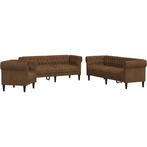 Maison Exclusive - Set di Divani 3 pz Marrone in Tessuto
