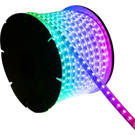 Tira LED RGB 220V SMD 60 LED/m BOBINA 50m 15W/m SILICONE FLEX Ancho 12mm Corte 100cm IP67 Sin Mando (1/5)