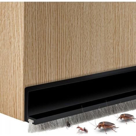 Joint de bas de porte intégré avec brosse, joint de porte autocollant, insonorisant et insectifuge (petit, noir) (1/5)