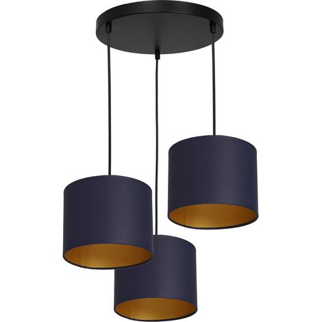 Suspension noire 3 abat-jour bleu marine doré E27 Luminex