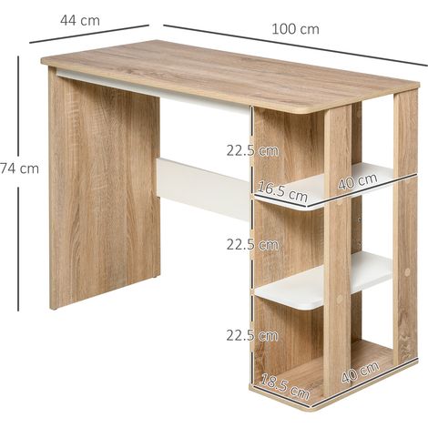 Bureau moderne en bois (avec étagère à trois niveaux), 100 x 44 x 74 cm, blanc et chêne (1/5)