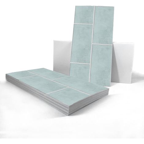 Lot de 24 autocollants de carrelage en vinyle imperméable et antidérapant pour sols et murs Vert écume de mer 30 x 15 cm (1/5)