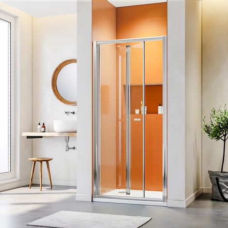 ELEGANT Bifold Shower Enclosure Reversible Folding Glass Shower Space Saving Shower Door 800mm