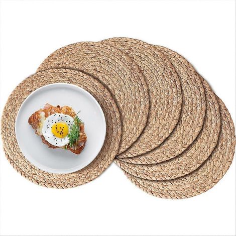 Rond tissé ensembles de table ensemble de 6 Boho rotin Place tapis Farmhouse tissage Circle ensembles de table pour (1/5)