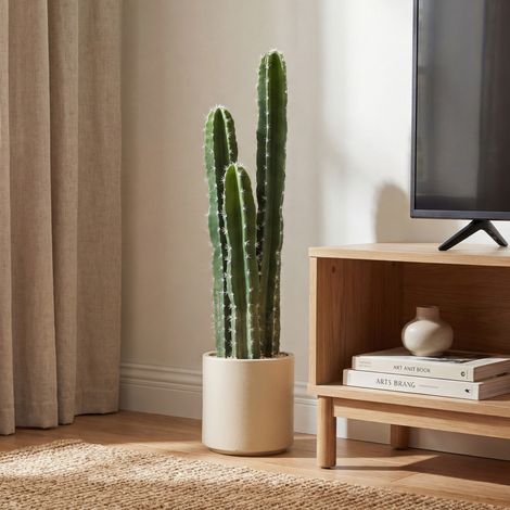 Cactus artificial grande, 95 cm, con maceta, aspecto real, para el hogar, la oficina, verde.