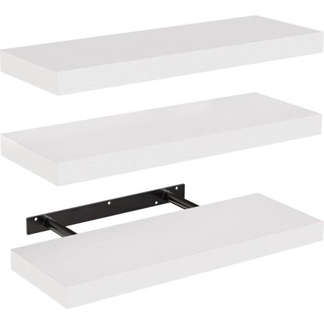 Wall Shelf, White Wooden Wall Shelves 40cm, Decorative Shelves Set of 3 with Large Storage for Bedroom, Office, Living Room, etc. (1/5)