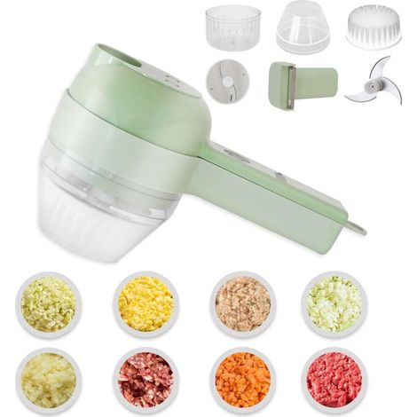 Ensemble de 4 hachoirs à légumes électriques portables, comprenant un mini hachoir à ail sans fil Gatling, idéal pour les piments, les oignons, le céleri, le gingembre et la viande, ainsi qu'une bross (1/5)