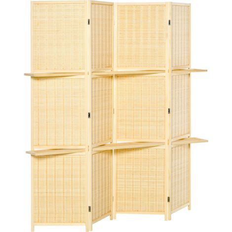 Paravent en bambou, 2 étagères, pliable, pieds antidérapants, naturel (1/5)